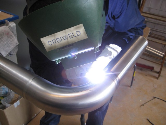 TIG welding of a stainless steel pipe elbow